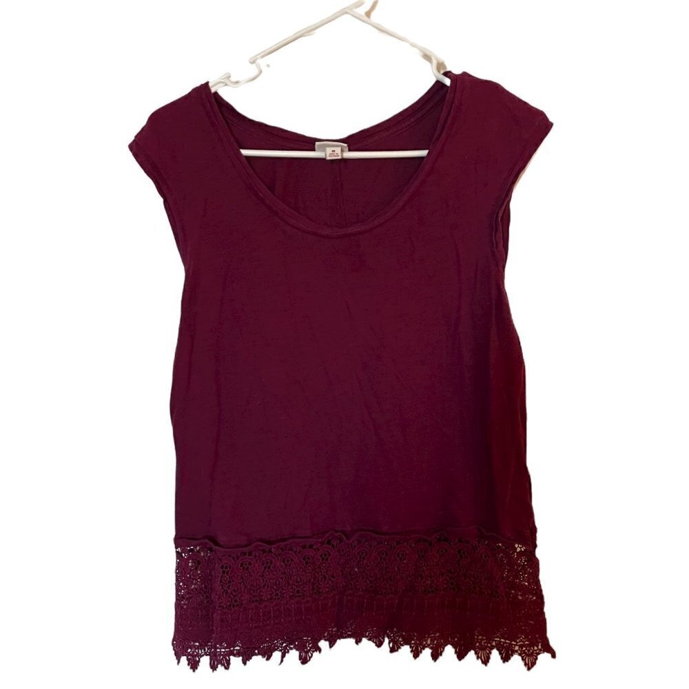 Merona Scoop Neck Sleeveless Lace Hem Detail Soft Breathable Maroon Medium